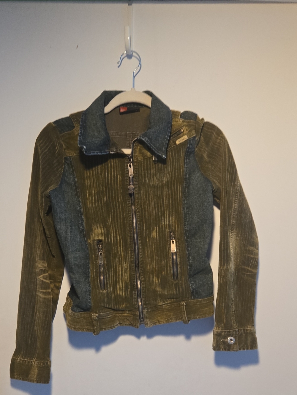 Vintage Y2K Diesel Corduroy Denim Zip Up Jacket Fitted Grunge Senken Fall Green